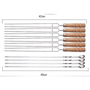 Brochetas Reutilizables de Acero Inoxidable para Barbacoa con Mango de Madera - Product Image 2