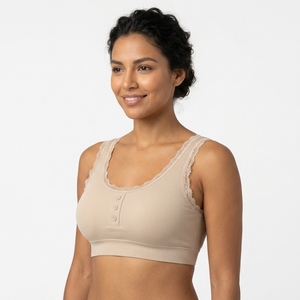 <span class=keywords><strong>Reggiseno</strong></span> OEM Senza Fili con Bordo in Pizzo, Scollo a U, Bottoni Decorativi, in Nylon e Spandex Costolato, Comodo Abbigliamento da Casa per Donna - Product Image 3