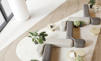 Ensemble de canapés modulaires en tissu bleu pour bureau, avec éponge haute densité et structure en acier, design moderne, pour salon, usage commercial, hôtel