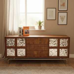 Buffet en bois massif à grande capacité avec panneaux ondulés pour salon et chambre à coucher, meuble de rangement latéral pour la maison - Product Image 5