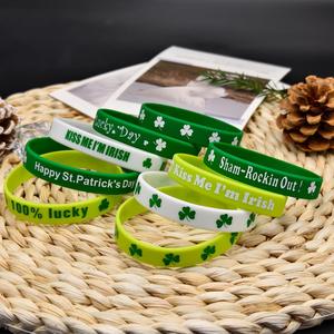 St Patrick's Day Rubber Bracelet, Green Lucky Grass Silicone Bracelet Decoration Irish Holiday Party <b>Gift</b> - Product Image 2