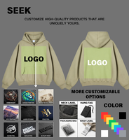 Sweat à capuche zippé SEEK 350 GSM pour homme, vert sauge, coupe oversize, en molleton brossé, logo personnalisé, streetwear, vente en gros, faible MOQ