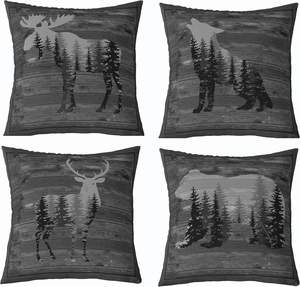 Housse de coussin rétro motif ours et cerf pour la chasse, idéale pour la décoration du salon, housse de coussin décorative loup noir et gris - Product Image 1