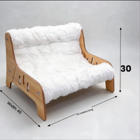 Canapé en bois pour chaton d'intérieur, cadre incurvé en bois courbé, coussin en peluche pour chats et petits chiens, salon