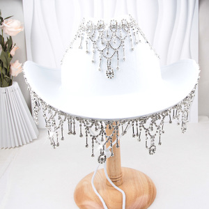 Chapeau de cowgirl MADESHINE en feutre blanc style jazz avec strass brillants pour future mariée, idéal pour les enterrements de vie de jeune fille - Product Image 6