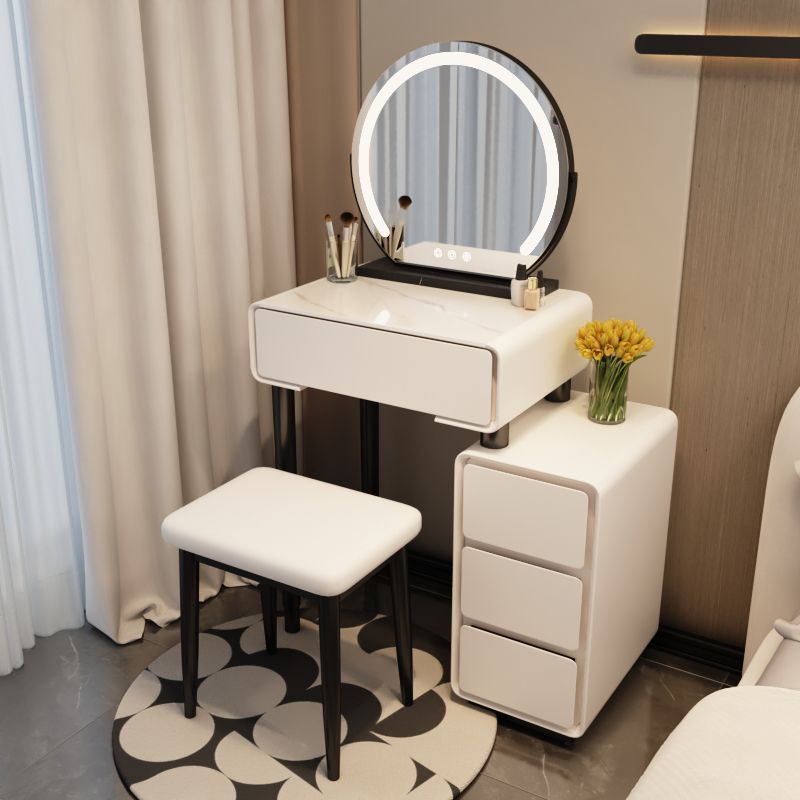 white 50cm table + mirror + square stool