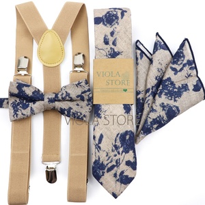 Suspensório elástico floral de algodão, cores imperdível, rosa, marinho, laço 6cm, gravata, bolso, conjunto quadrado, homens, festa de casamento, presente, acessório - Product Image 2