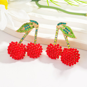 Boucles d'oreilles d'été incrustées de diamants, motif citron, avec boucles d'oreilles en forme de fruits (pastèque, cerise), boucles d'oreilles originales - Product Image 6