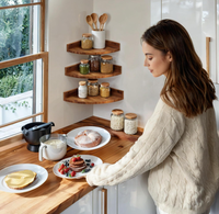 Étagère murale triangulaire flottante en forme d'éventail, support de rangement d'angle en bois, organisateur d'outils de salon à trois niveaux, écologique et moderne
