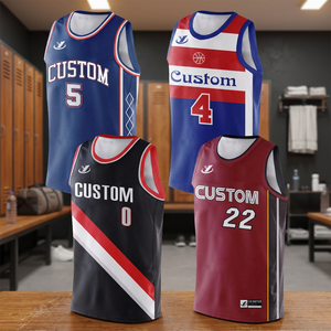 Ensemble de maillots de basket personnalisés sublimés imprimés sur le devant, unisexe, adulte, sans manches, respirant, en mesh, uniformes d'équipe, col en V, VOTRE ÉQUIPE - Product Image 2