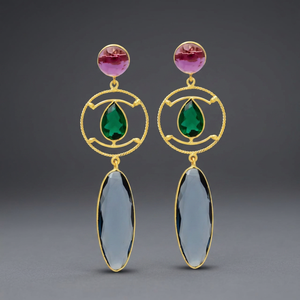 Nouvelle Arrivée Boucles d'Oreilles Pendantes en Iolite et Émeraude Hydro, Plaqué Or, Style Ethnique Fait Main, Idéales pour Fiançailles et Fêtes, Inspiration Indienne - Product Image 3