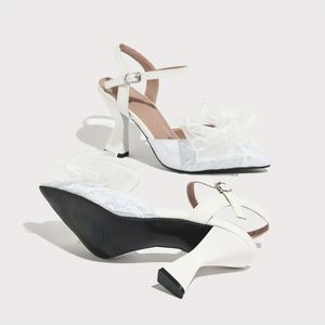 Wedding Party Sapatos Femininos Pointed Toe Designer <b>White</b> Floral Sexy Women Slingback High <b>Heels</b> for Ladies - Product Image 6