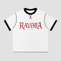 T-shirt Homme Unisexe en Coton Lourd à Coutures Contrastantes Épaules Tombantes d'Été Col Rond Style Ringer