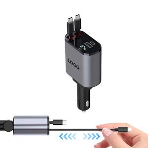 Custom Mini <b>USB</b> <b>C</b> Car Charger Portable Pocket Size Retractable <b>Cable</b> Dual Port Fast Charger Adapter for Outdoor - Product Image 3