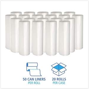 Boardwalk BWK242306 Natural 7-10 Gal Waste Can Liners 24 X 24 6 MIC 50 <b>Bags</b>/Roll 20 Rolls/CTN1 CT <b>Household</b> <b>Trash</b> <b>Bags</b> - Product Image 3