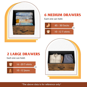 Cómoda con 8 cajones Marco de acero resistente y parte superior de madera Almacenamiento grande Dormitorio Sala de estar Soporte de TV Organizador de <span class=keywords><strong>ropa</strong></span> - Product Image 4