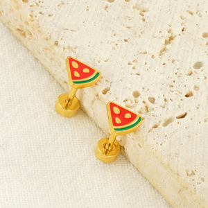 Zogxin Watermelon <b>Stud</b> Earrings Gold <b>Titanium</b> Steel Fruit Shape For Women - Product Image 3