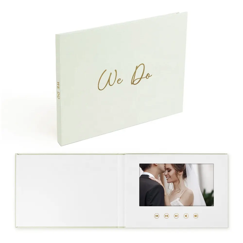 Factory supply custom Video Greeting Card 7 Inch We Do gold foil Wedding Invitation Business Video Card for marketing