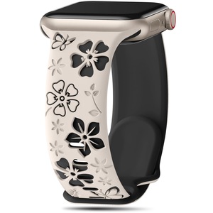 Bracelet en silicone gravé en forme de fleur à cinq pétales, conçu pour Apple Watch 4, bracelet sportif 3D gravé au laser en forme de fleur de prunier pour IWatch - Product Image 4