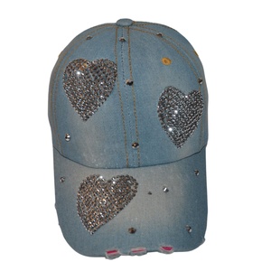 Fun Rhinestone Bejeweled Distressed Denim <b>Baseball</b> <b>Cap</b> Sporty Custom 5 Panel Fabric Bling <b>Cap</b> for Women Girls Great Gift Idea - Product Image 4