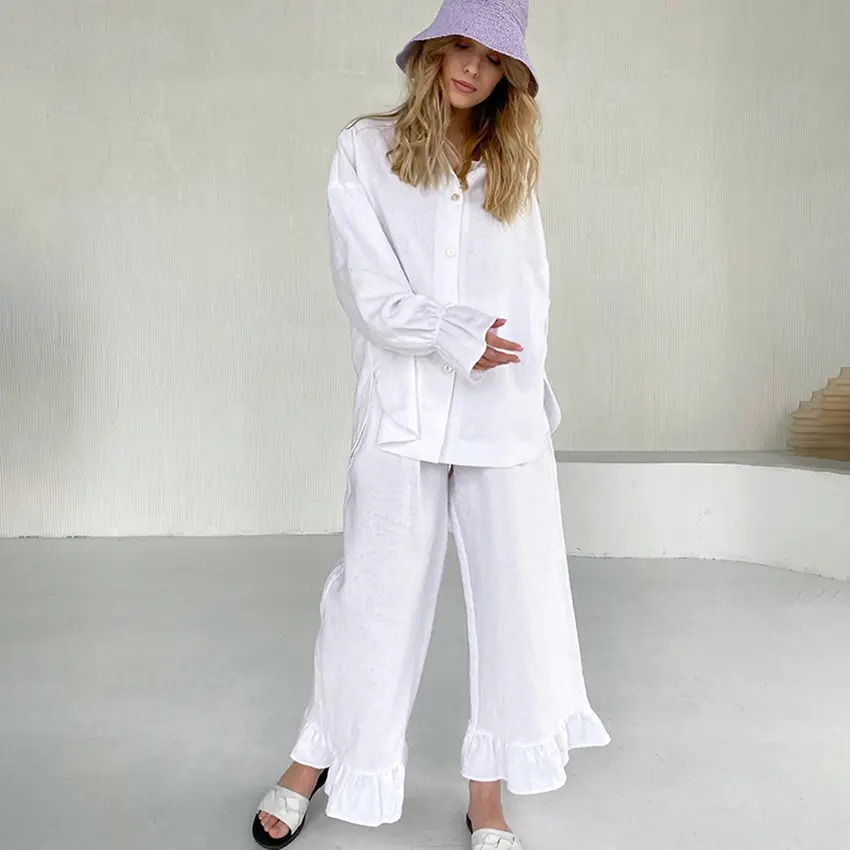 New Style Cotton Pyjamas Women Sleepwear Cotton Linen Long Sleeve Pajamas
