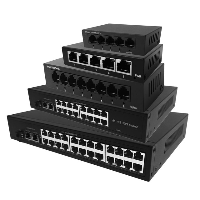 Unmanaged 2 Uplink Network Ethernet Fiber Switch Suitable CCTV 10 100M Gigabit 5 Port PoE Switch for IP Camera