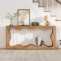 Table console, console en bois clair avec deux étagères ouvertes, table de salon moderne pour le rangement dans le salon