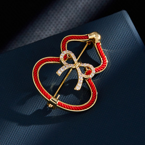 Chinese Style <b>Red</b> Rope Gourd Brooch With Micro Inlaid <b>Bow</b> Decoration Women's Fashion Corsage Zinc Alloy Jewelry Gift - Product Image 1