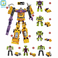 Jouets de voitures HTL, ensemble de jouets transformables en robot dinosaure 6 en 1, figurines d'action géantes combinées, jouets de construction STEM pour enfants