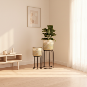 Juego <span class=keywords><strong>de</strong></span> 2 Macetas <span class=keywords><strong>de</strong></span> Piso Estilo Mid-Century con Soporte, Diseño Tejido, Degradado Blanco y Gris, Macetas <span class=keywords><strong>Grandes</strong></span> <span class=keywords><strong>de</strong></span> Metal para Interiores, 11.8"x29" 8.7"x21.7" - Product Image 5