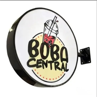 Série de boîtes lumineuses rondes en acrylique, éclairées, étanches pour l'extérieur, avec côtés métalliques, pour steakhouse, buffet, restaurant