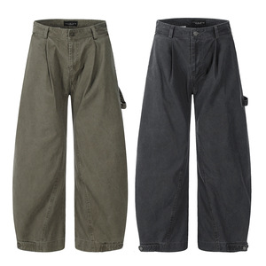 11Kn stile americano Scimitar pantaloni Cargo da uomo donna Vintage larghi snellenti Casual semplice alla moda in cotone Spandex Mid boscaiolo - Product Image 5