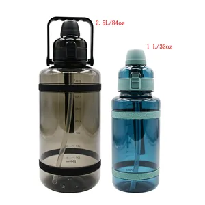 Custom sports plastic large half gallon 32oz 1L motivational water bottle 2 liter water bottle with time marker&straw