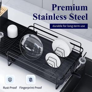 Égouttoir à vaisselle rétractable en métal sur pied pour cuisine, idéal pour le rangement et le nettoyage des outils d'évier à usage domestique - Product Image 3
