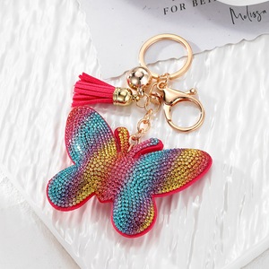 Nueva llegada gradiente Arco Iris Bling diamante mariposa Animal llavero moda cuero borla colorido llavero de diamantes de imitación - Product Image 4