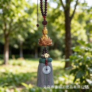 Pendentif Bouddha en Bois de Buis Deshun, Ornement de Voiture, Décoration de Rétroviseur en Bois de Pêche, Artisanat Manuel, Style Individualiste - Product Image 3