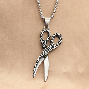 yunnique Stainless Steel Scissors Pendant Necklace Men's Retro <b>Punk</b> Geometric Design 280420 - Product Image 1