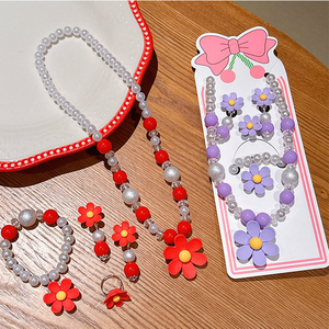 Set di gioielli di perle da principessa per bambini orecchini alla moda e <span class=keywords><strong>collana</strong></span> di fiori per piccole principesse - Product Image 3