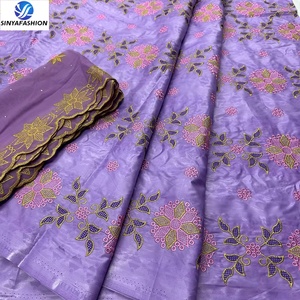 Vente Chaude Tissus Africains Bazin Riche de 5 Yards et Dentelle Française Brodé de 2 Yards pour Mariages et Fêtes – <span class=keywords><strong>Style</strong></span> Élégant et Sexy - Product Image 3