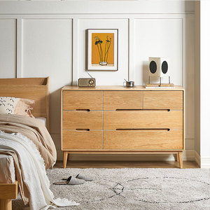 F8031 Commode en bois massif de style nordique simple et moderne, noyer noir, chêne, sept tiroirs/neuf tiroirs - Product Image 3