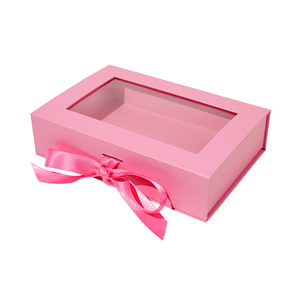 Boîte cadeau rose personnalisée avec fenêtre transparente et ruban, boîte d'emballage rigide magnétique pour cosmétiques et cadeaux - Product Image 5