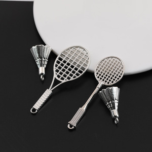 Pendentif en alliage de raquette de badminton en argent antique, accessoire de bijouterie DIY pour collier ou porte-clés - Product Image 1