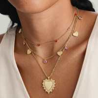 Collier superposé personnalisé pour femme, motif cœur romantique, chaîne dorée, pendentif cœur, breloque cœur en émail rouge, bijoux tendance