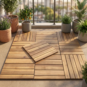 Teak Wood <b>Decking</b> Tiles Square Interlocking Dual Lock <b>Brushed</b> Rustic Outdoor Waterproof Non Hydrophilic Grooved Edge - Product Image 6