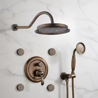 Robinet de douche thermostatique mural en laiton classique, finition or brossé, avec douchette pluie/massage/jet de 9 pouces, à encastrer