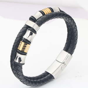 Double Layer Woven <b>Leather</b> Stainless Steel <b>Bracelet</b> 22MM Women's Gift Jewelry - Product Image 3