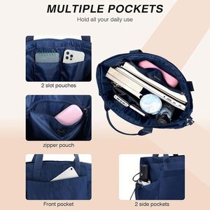 Custom <b>Navy</b> Blue Large Capacity Waterproof Tote Fashionable Portable Shoulder <b>Bag</b> for Sports Travel With Lining Handbags - Product Image 3