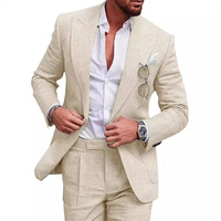 Nouveau Costume en Lin Grande Taille Deux Pièces à Un Bouton pour Hommes, Couleur Unie Simple Boutonnage, Spécial Commerce International, Disponible en Grande Taille