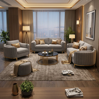 Set Sofa Kantor Mewah Kain Abu-abu Aksen Logam Emas Desain Modern Elegan untuk Ruang Santai Bisnis dan Ruang Resepsi