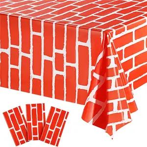 Plastic Wegwerp Rode Bakstenen Muur Kerst Tafelkleed Rechthoek Kerst Tafel Dekken